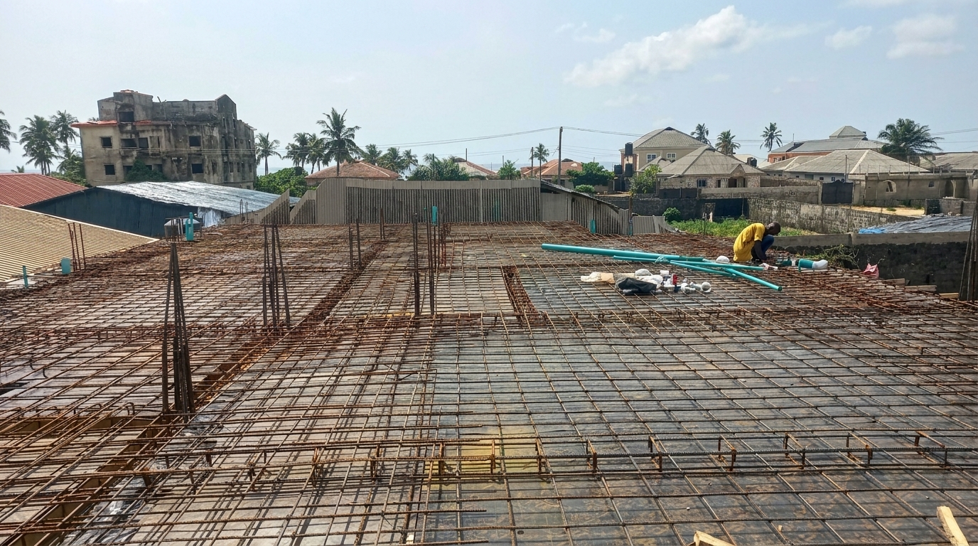 Iron reinforcement and formwork preparation for the suspended slab