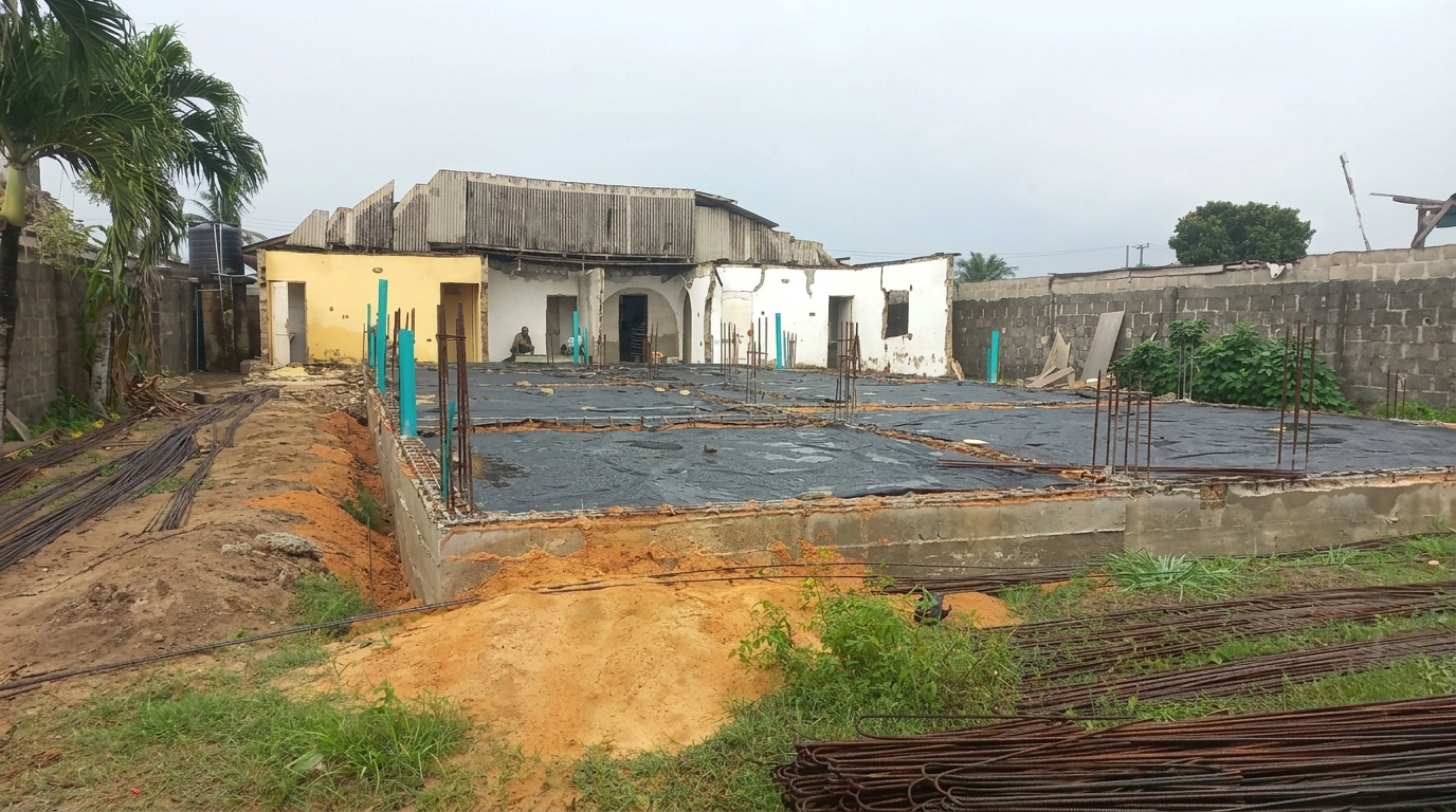 The completed and cured concrete foundation slab